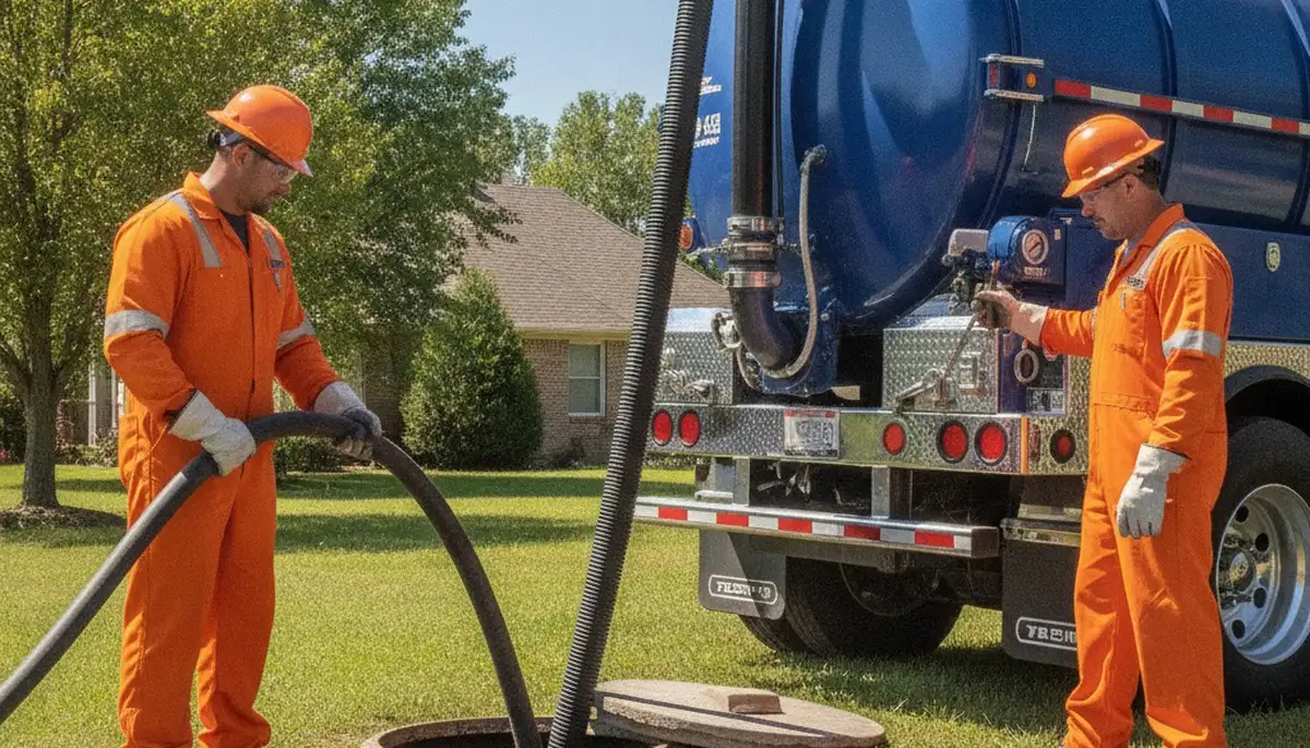 Septic pumping service truck for Virginia Beach, VA homes on wet-season drain maintenance call