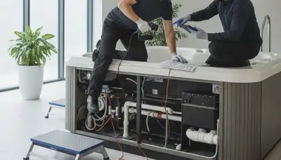 Spa repair technician servicing a spa in Virginia Beach, VA for On Call Plumbers