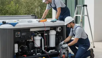 Virginia Beach plumber repairing spa for Virginia Beach, VA homes with salt-air wear