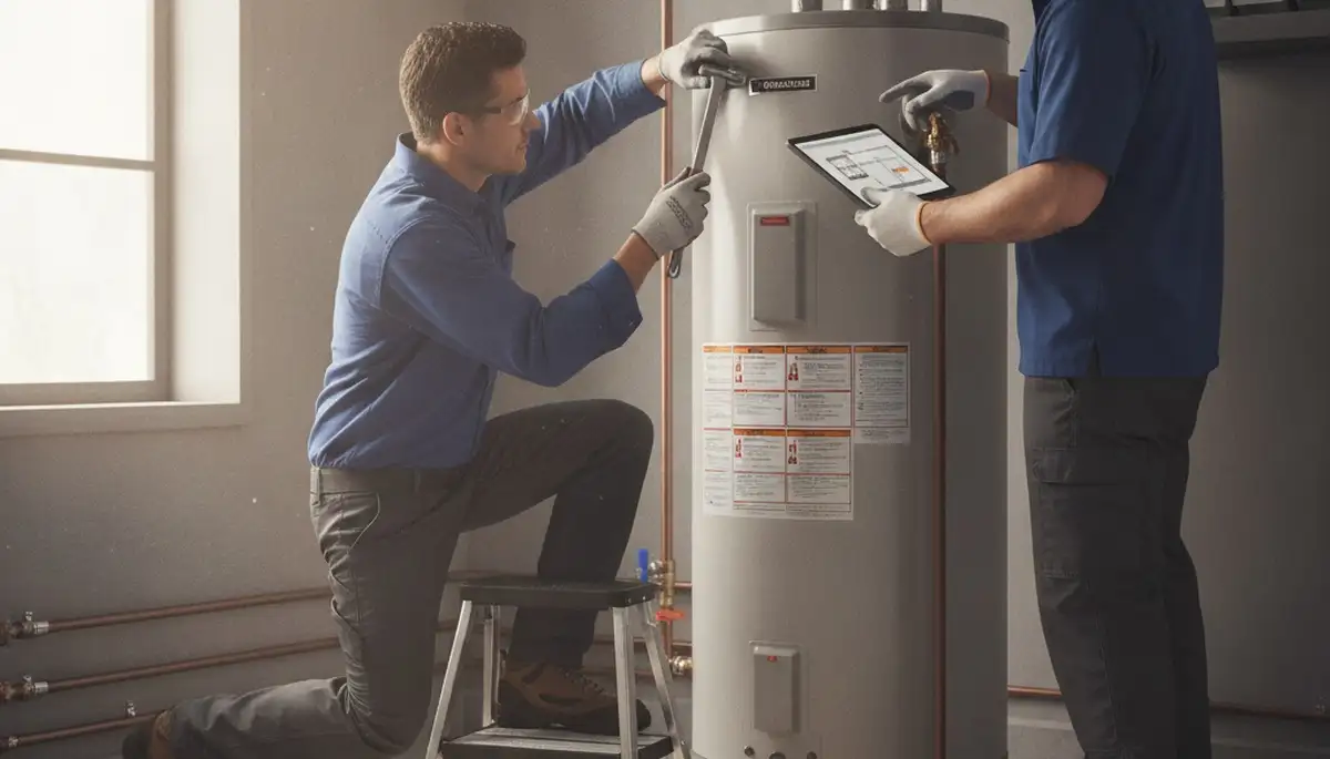 Virginia Beach plumber repairing a water heater for a home service call